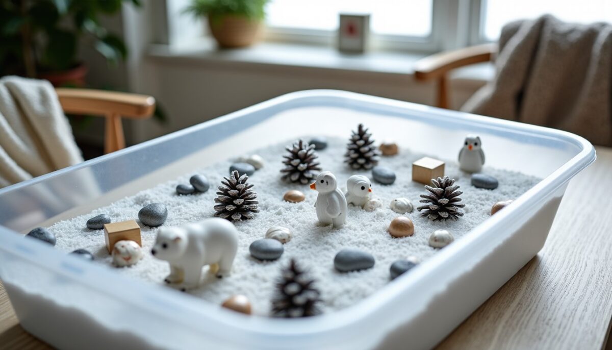 Créez un bac sensoriel d’hiver captivant pour stimuler vos enfants dès les premiers jours froids